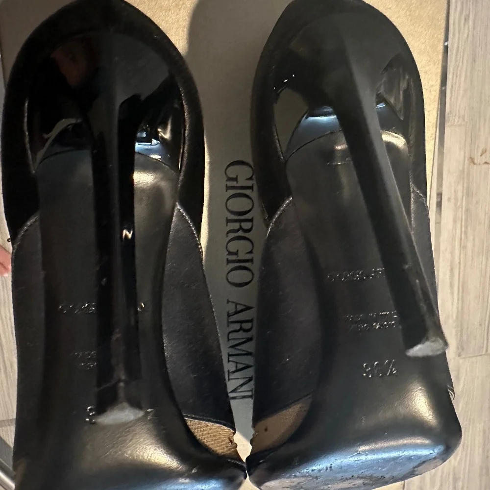 GIORGIO ARMANI Black, Gray, Satin, Mesh & Rhinestone Formal Heels - Size 6.5 - Picture 9 of 10